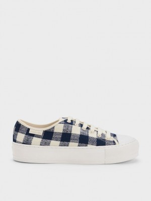 Adidasi Charles & Keith Gingham Albastri Inchis | 017XLFDPQ