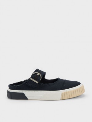 Adidasi Slip On Charles & Keith Denim Buckled Albastri Inchis | 069EOYJFP
