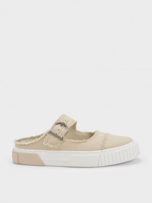 Adidasi Slip On Charles & Keith Denim Buckled Bej | 472QDBEOS