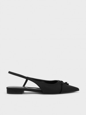 Balerini Charles & Keith Bow Pointed-Bombeu Slingback Negrii | 065UVJMAL
