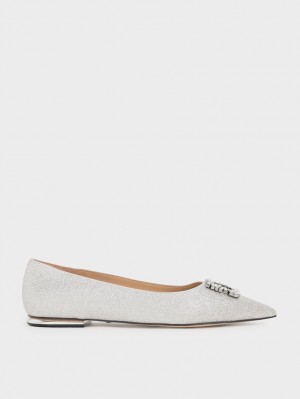 Balerini Charles & Keith Glitter Gem-Embellished Argintii | 681QYRUDZ