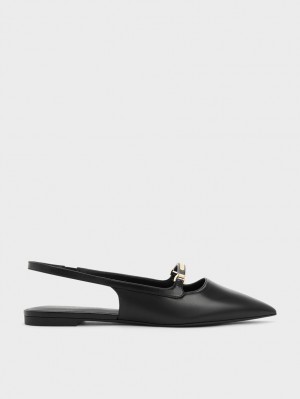 Balerini Charles & Keith Metallic Bar Accent Slingback Negrii | 103CIMDSA