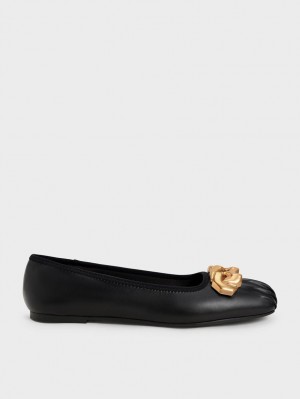 Balerini Charles & Keith Ruched Square-Bombeu Grosolan Chain-Link Negrii | 640QOVXUT