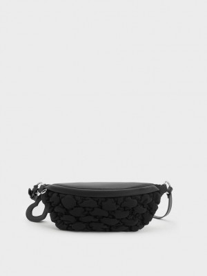 Borseta Charles & Keith Ruched Nailon Bum Negrii | 746QGBAPD