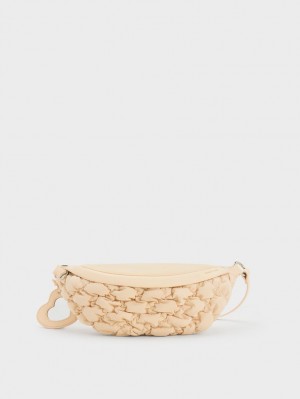 Borseta Charles & Keith Ruched Nailon Bum Bej | 695OTSHUQ