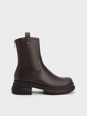 Botine Charles & Keith Cowboy Platforma Maro Inchis | 940OWYNIV