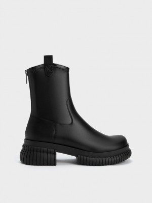 Botine Charles & Keith Cowboy Platforma Negrii | 815OYWMUA