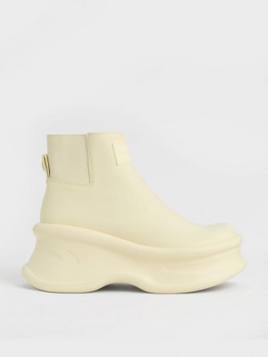 Botine Charles & Keith Curved Platforma Galbeni | 652AUJHVK
