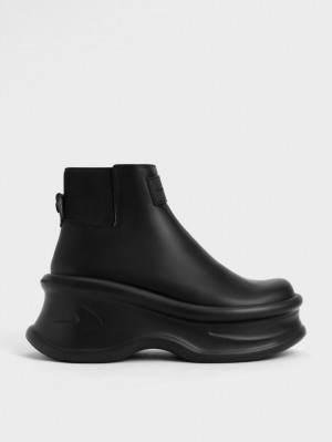 Botine Charles & Keith Curved Platforma Negrii | 571VFYNWM