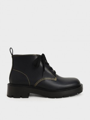 Botine Charles & Keith Dantela-Up Negrii | 784RFUOBX
