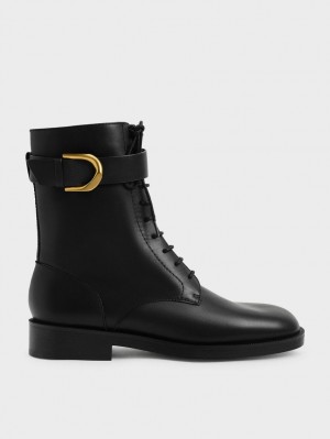 Botine Charles & Keith Gabine Piele Dantela-Up Negrii | 963MIAETR