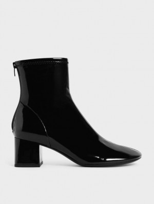 Botine Charles & Keith Lacuita Block Heel Negrii | 360OIUNTM