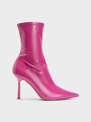 Botine Charles & Keith Lacuita Crinkle-Effect Pointed-Bombeu Stiletto Heel Fucsie | 649OQKUPS