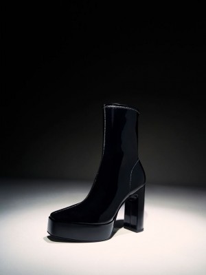 Botine Charles & Keith Lacuita Platforma Block Heel Negrii | 463ZGQDHW