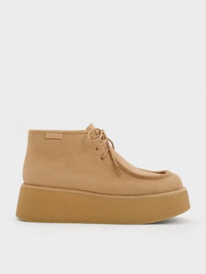Botine Charles & Keith Molly Textured Flatform Maro | 469ZRDEIU