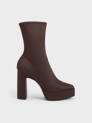 Botine Charles & Keith Platforma Block Heel Maro Inchis | 036FIGHAO