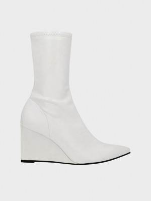Botine Charles & Keith Pointed-Bombeu Wedge Albi | 951KPFQID