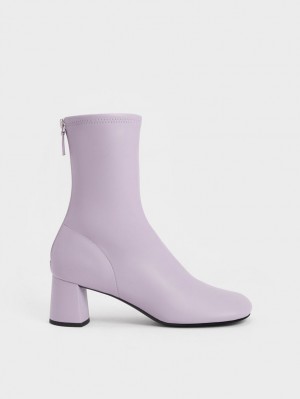 Botine Charles & Keith Round-Bombeu Zip-Up Violet | 870JMGXHE
