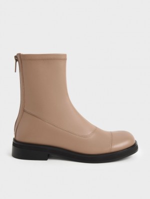 Botine Charles & Keith Round Bombeu Zip-Up Maro | 201XZJHYD