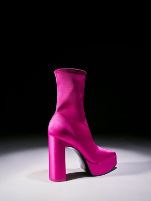 Botine Charles & Keith Satin Platforma Block Heel Fucsie | 485ZYAKNB