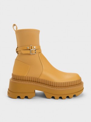 Botine Charles & Keith Slip-On Platforma Muștar | 123ZWBTOD