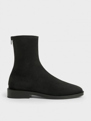 Botine Charles & Keith Square Bombeu Zip-Up Negrii | 915PUSBFO