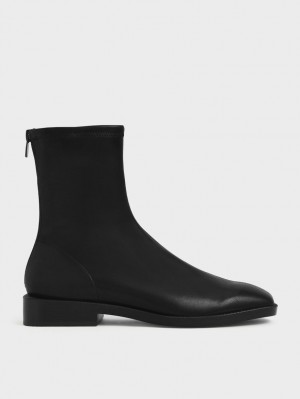Botine Charles & Keith Square Bombeu Zip-Up Negrii | 458ERKXUG