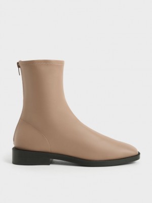 Botine Charles & Keith Square Bombeu Zip-Up Maro | 809ETMUVF