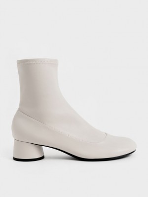 Botine Charles & Keith Stitch-Trim Cylindrical Heel Albi | 923LNBPJF