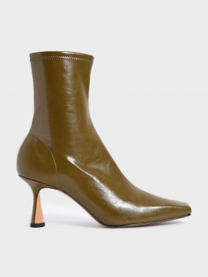 Botine Charles & Keith Tapered Square-Bombeu Masline Verzi | 715NEYJDT