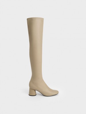 Cizme Inalte Charles & Keith Cylindrical Heel Thigh Bej | 475MCYBEV
