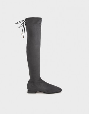 Cizme Inalte Charles & Keith Textured Thigh Gri Inchis | 391TGOENH