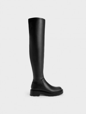 Cizme Inalte Charles & Keith Zip-Up Thigh Negrii | 697LIFSKG
