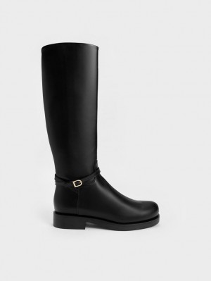 Cizme Pana La Genunchi Charles & Keith Belted Negrii | 796TRFEMX