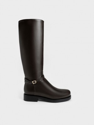 Cizme Pana La Genunchi Charles & Keith Belted Maro Inchis | 073XLUQAO