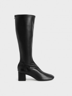 Cizme Pana La Genunchi Charles & Keith Block Heel Negrii | 614RPDZEC