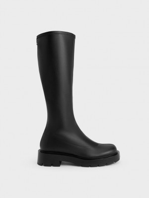 Cizme Pana La Genunchi Charles & Keith Block Heel Negrii | 659IPOHLV