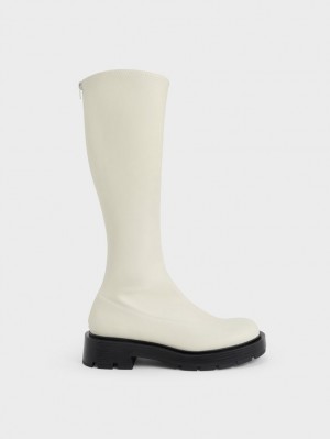Cizme Pana La Genunchi Charles & Keith Block Heel Albi | 476FILGMQ