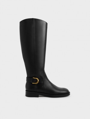 Cizme Pana La Genunchi Charles & Keith Gabine Piele Negrii | 721IKYTBH