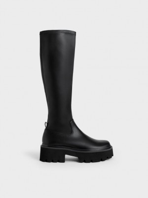 Cizme Pana La Genunchi Charles & Keith Grosolan Platforma Negrii | 967GZUMYK