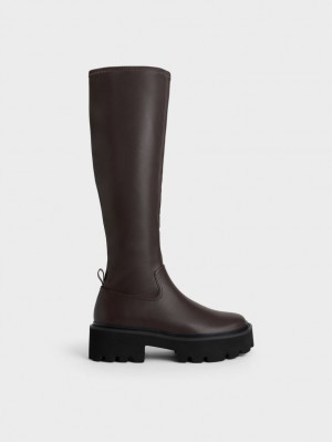 Cizme Pana La Genunchi Charles & Keith Grosolan Platforma Maro Inchis | 278VXDCJU