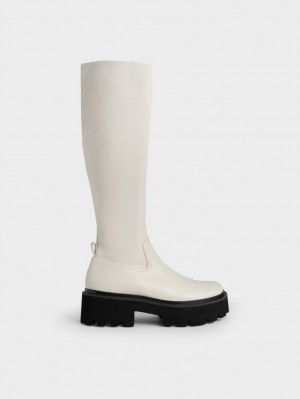 Cizme Pana La Genunchi Charles & Keith Grosolan Platforma Albi | 956VJFMYU