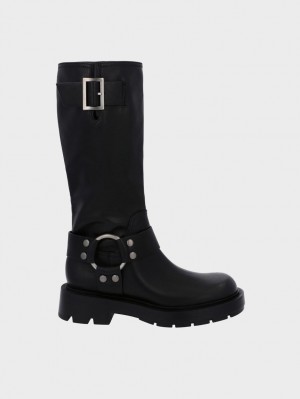 Cizme Pana La Genunchi Charles & Keith Metallic Buckled Negrii | 791EVTDBF