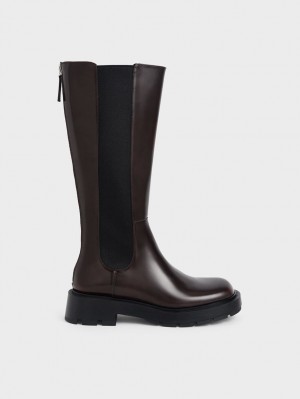 Cizme Pana La Genunchi Charles & Keith Zip-Up Chelsea Maro Inchis | 514PLOVBR