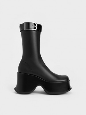 Cizme cu Platforma Charles & Keith Carlisle Negrii | 316UHBWEX