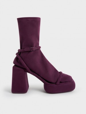 Cizme cu Platforma Charles & Keith Lucile Textured Calf Visinii | 836MCNWJE