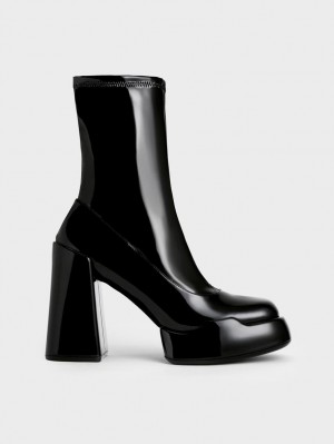 Cizme cu Toc Charles & Keith Lula Lacuita Block Negrii | 609LQVHPK