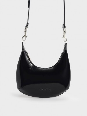 Geantă Hobo Charles & Keith Beaded Handle Lacuita Negrii | 647AVRUOL