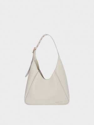 Geantă Hobo Charles & Keith Buzz Large Albi | 132GOZSQH