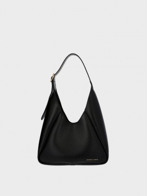 Geantă Hobo Charles & Keith Buzz Large Negrii | 942RJQEZK